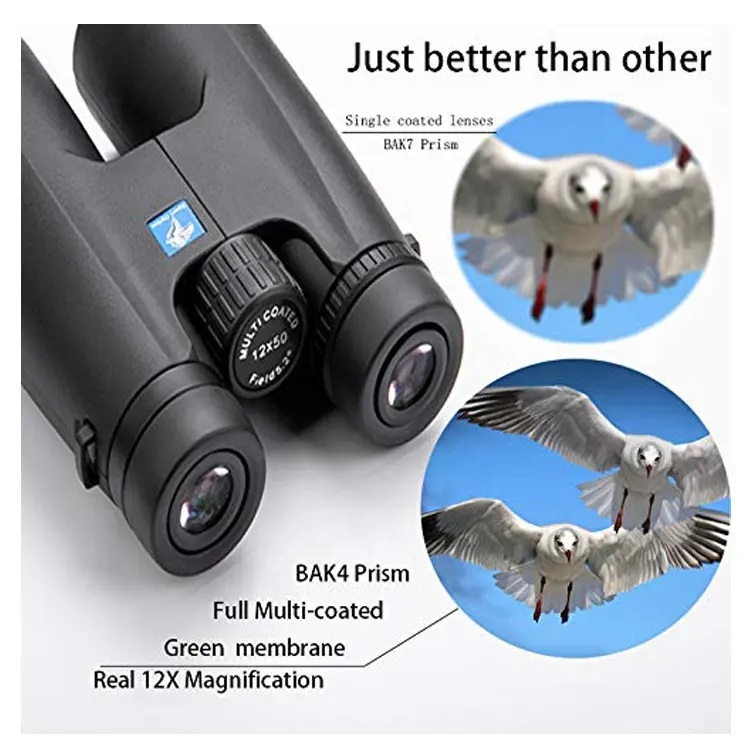 High Resolution FMC Coated Lens 12x50 Large Eyepieces Telescope binoculars For Travel Hiking Bird Watching