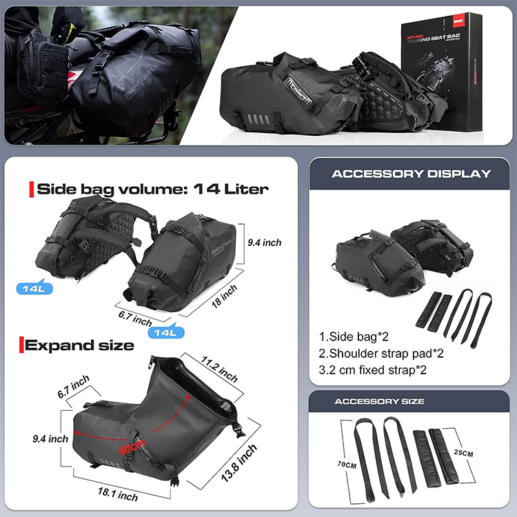 Motorcycle Saddlebags Roll Top Closed 20l dry bag Side Soft Bag For Motorcycle Harely Davidson 