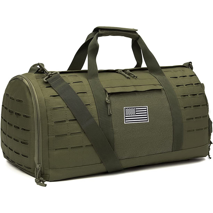Tactical Duffel Bag Laser Molle System Canvas Duffel Bag With Basketball Compartment 