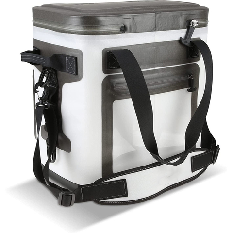 White Soft Side Hopper Cooler Clear Window Name Card Map Pocket Waterproof Soft Cooler Bag 