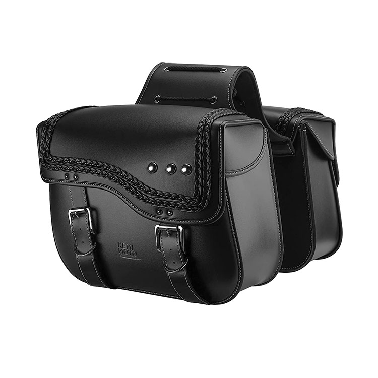 Hard Saddlebags Synthetic Leather Side Bags 30L Double Strap Leather Saddle Bags