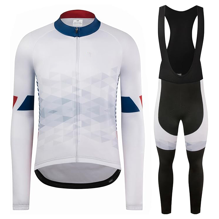 Long Sleeves Thermal Fleece Bike Jersey + Bib Pants, Winter Cycling Clothing Set for Men, Men Cycling Jersey