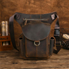 Water Resistant Canvas Plus Leather Motorcycle Fanny Waist Pack One Shoulder Drop Leg Thigh Bag For Men