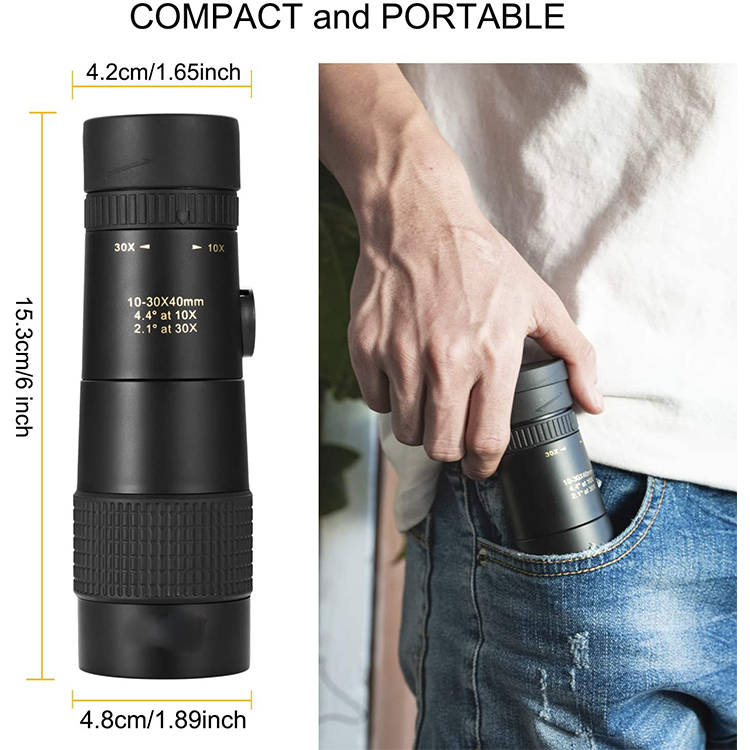 10-30x40 Zoom Monocular Lightweight Pocket Monoscope with Bak4 Lens