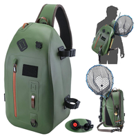 IPX8 840D TPU Fishing Sling Bag, 13L Tackle Backpack with Rod，Adjustable Strap for Kayaking,Wadering