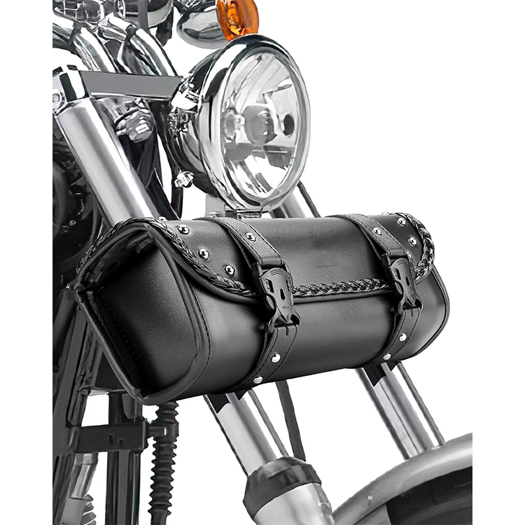 Motorcycle Tool Fork Bag PU Leather Universal Saddlebag for Front Fork Handlebar Sissybar Storage